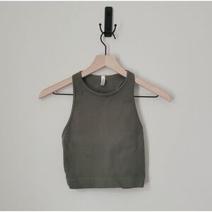 Zenana Ribbed Stretch Cropped Racerback Tank in Olive Green Size L/XL
